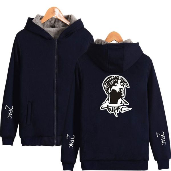 

rapper 2pac winter mens jackets and coats tupac amaru shakur makaveli warm thick zipper hooded sweatshirt casual tracksuit, Black