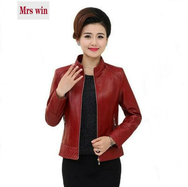 

middle-aged leather jacket plus size 6xl female casual short coat jackets 2017 autumn new women's clothing pu jackets surcoa, Black