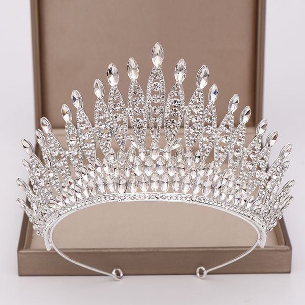 Trendy Cor Prata Rhinestone cristal Rainha da Coroa Grande nupcial do casamento Tiara Mulheres concurso de beleza Acessórios para Cabelo nupcial MX200720 Jóias