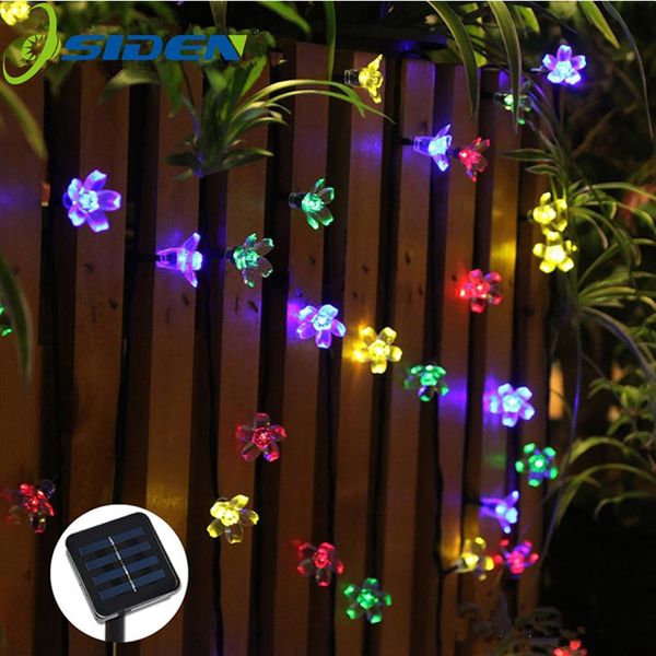 Luzes de decoração de jardim de corda solar 7m 50l pêssego flor à prova d 'água iluminação exterior luzes de Natal festa de casamento