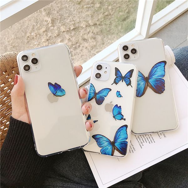 

for iphone11promax case apple xr blue butterfly full tpu transparent and protective sleeve xs female 7