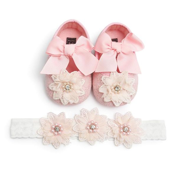 

new baby girl princess shoes headdress set baby soft bottom anti-slip toddler shoes infants lace flower for gift