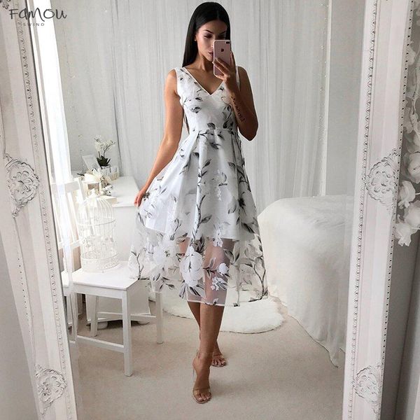

Mesh Print Midi Dress Sundress Summer Floral Women Elegant Beach Party Syle Wear V Neck Sleeveless Female Girl Vestido
