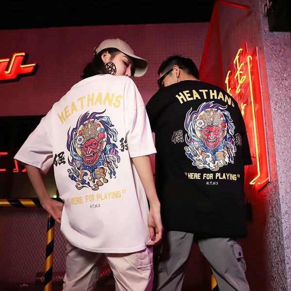 

t-shirt men's short-sleeved fashion brand hip-hop loose lovers fashion ins half sleeve middle-sleeved maple leaf oversize, White;black