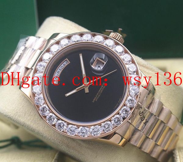 

luxury 18k rose gold black onyx dial 118208 day date machinery automatic movement men's watch diamond men's casual watches, Slivery;brown