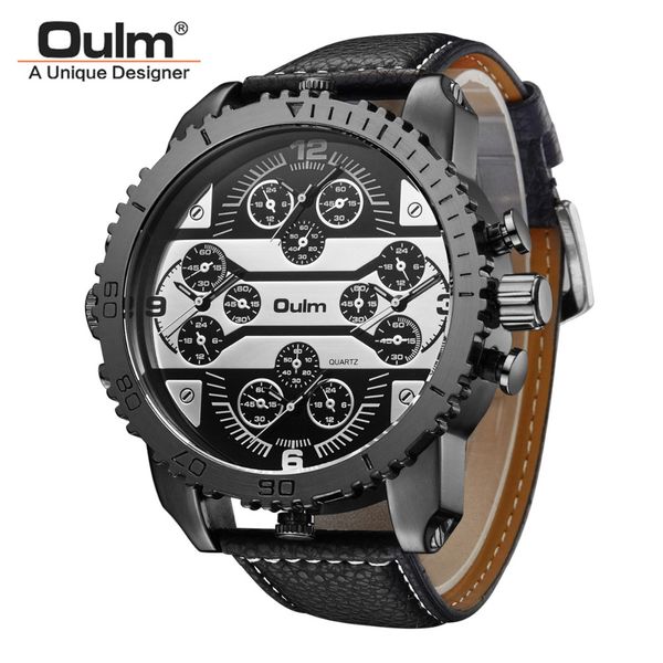 

luxury men's oulm watch sport relojes japan double movement square dial compass function cool stylish wristwatches, Slivery;brown