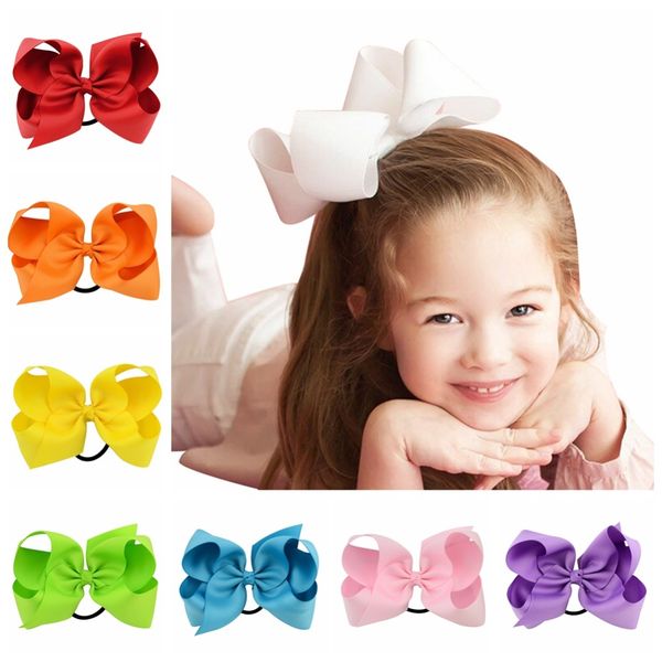 

6 inch big hair bow boutique solid hairgrips hair clips bows with elastic hair bands barrette bowknot for girls accessories658, Slivery;white