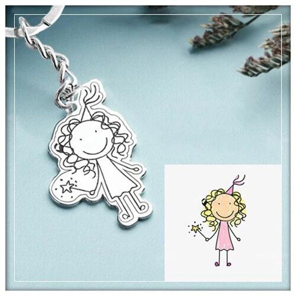 

custom child's drawing 925 sterling silver keychain kid's keyring child artwork personalized pet p keychain gift for mom