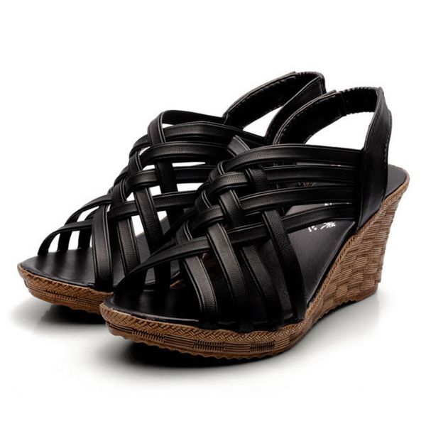 

xingdeng ladies european wedges shoes size 35-40 women fashion sandal ladies platform shoes peep toe sandals gladiator shoes c13, Black