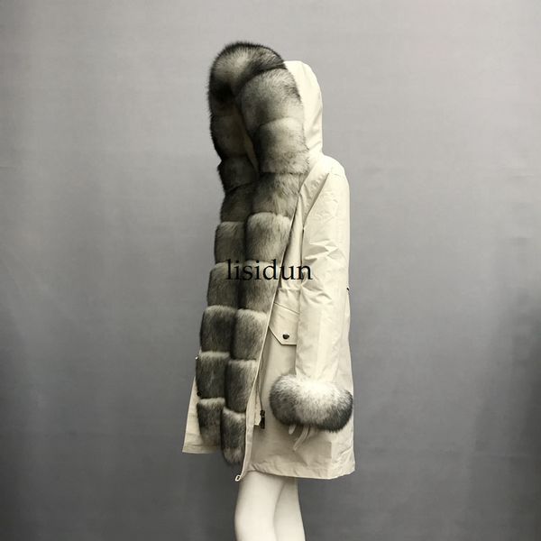 

lisidun 2019 real fur parka women winter jacket nature sliver fur hooded coats real lining jacket female coat, Black