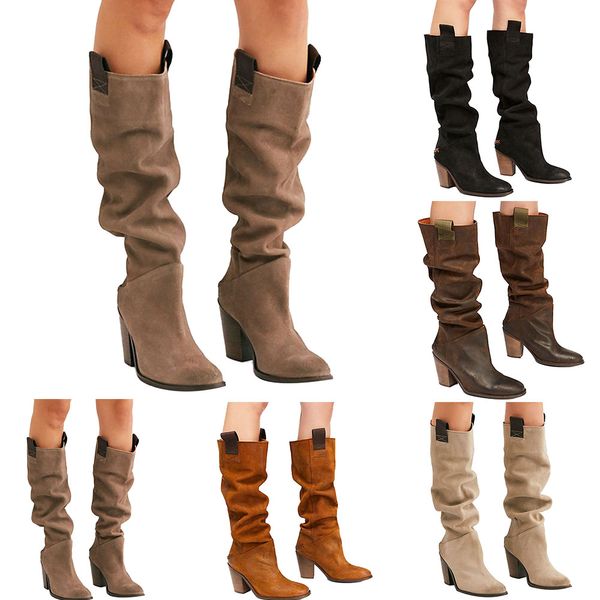 

Women High Boots Shoes Casual Solid Color Chunky Square Heel Boots Autumn Winter Mid High Boot Fall Rounded Toe Shoes Drop Ship
