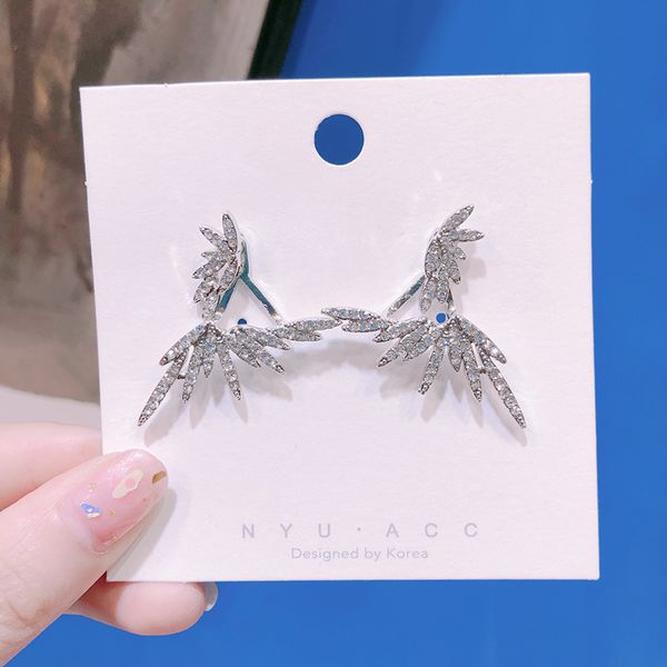 

european and american fashion ladies accessories temperament exquisite rhinestones angel wings silver needle earrings jewelry, Golden;silver