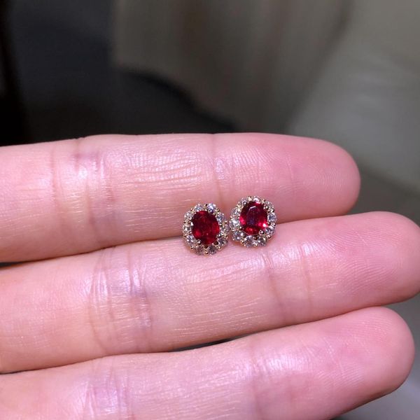 

natural mozambique classic wild colors colorful pigeon blood ruby 18k gold halo diamond stud earrings, Golden;silver
