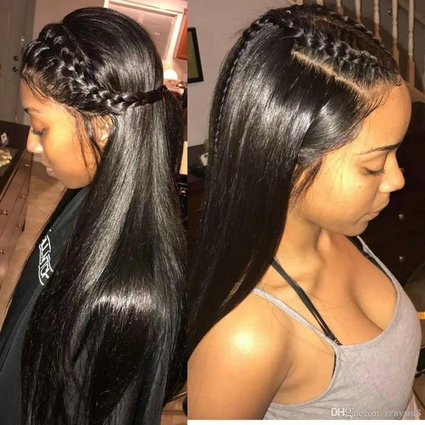 

360 lace front human hair wigs wig 250% density straight 360 frontal lace black synthetic heat resistant long straight middle