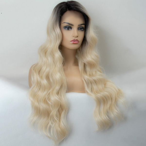 

long wave ombre black natural blonde wigs synthetic lace front wigs for white/black women synthetic heat resistant women's wigs