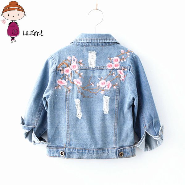 

liligirl long-sleeve kids denim jackets for girls baby embroidered coat clothes 2-8y 2019 children spring fashion outwear new, Blue;gray