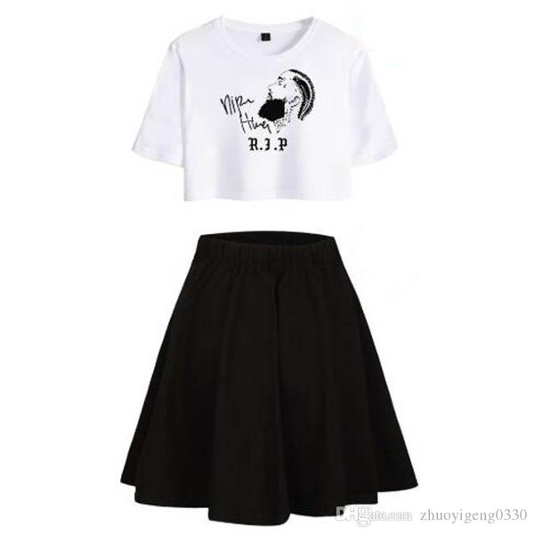 

two pieces sets nipsey hussle women print summer short skirt and t-shirts 2019 hip hop kpop print plus size set, White