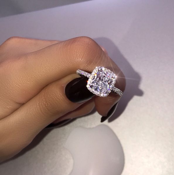 

size 5-12 stunning simple fashion jewelry 3ct z sterling sier cushion shape cz diamond promise women wedding bridal ring gift, Slivery;golden