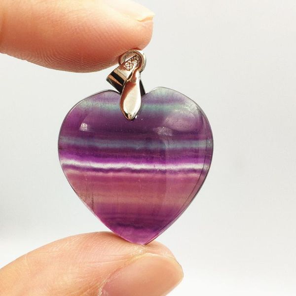 

natural colorful fluorite quartz rainbow color rare necklace pendant 23x22x9mm heart love gift crystal woman pendant, Silver