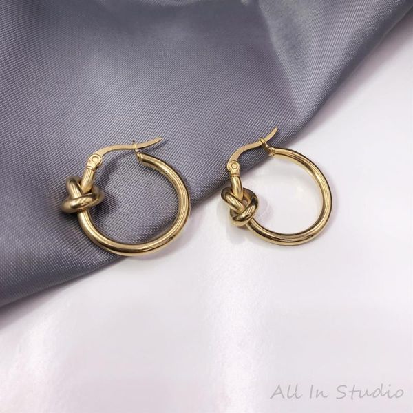 

women hoop gold earring designer luxury 18k golden circle knot earring studs