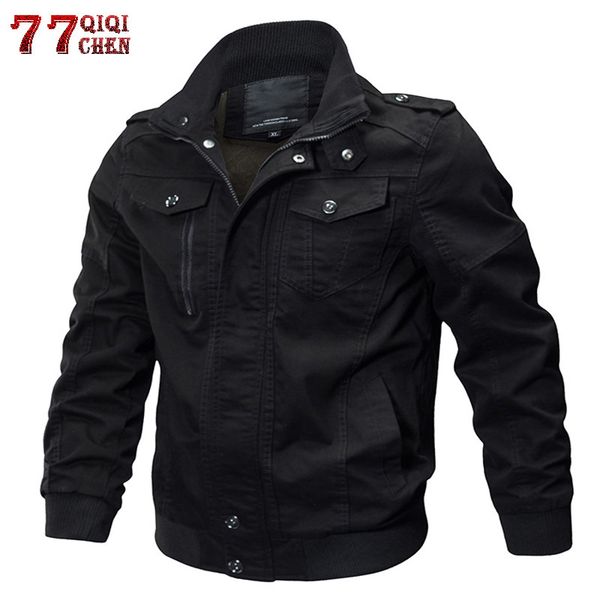 

brand mens winter cotton bomber jacket coat plus size 5xl 6xl stand collar male casual air force flight jacket windbreaker men y190923, Black;brown