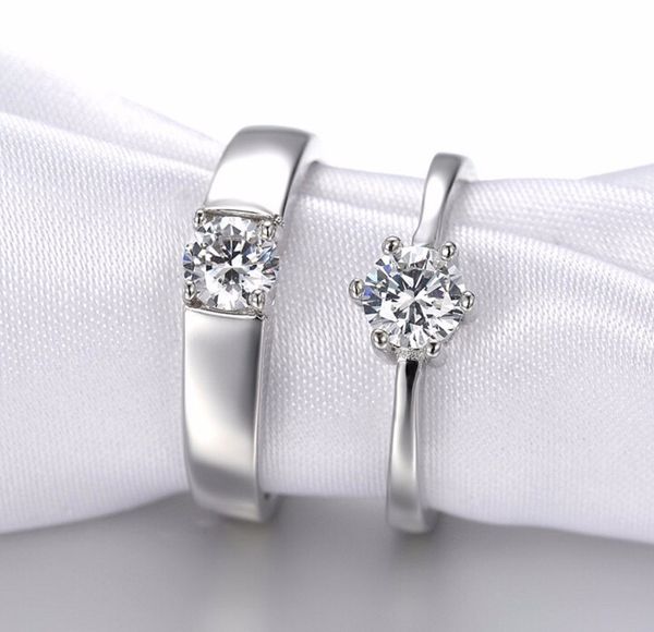 

classic lovers' wedding rings zirconia cz 925 sterling silver rings for men women valentine's day present anillos s-r14, Golden;silver