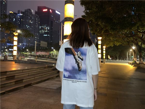 

cotton palace 20fw men and women loose couple casual round neck printed letter student t-shirt short sleeve tide, White