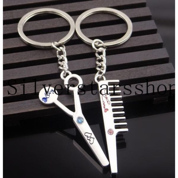 

cute comb couple keychain korea metal scissors cartoon new key chain creative gift wholesale, Silver