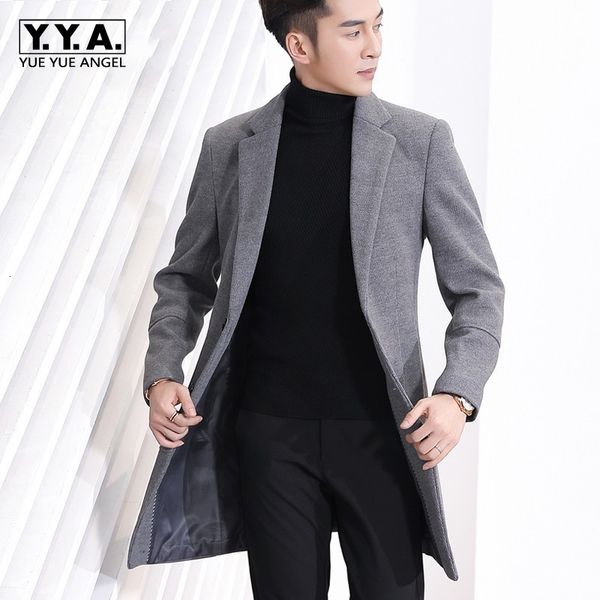 

winter men office work woolen blends trench slim fit knitwear formal long coat lapel collar male overcoat 3xl manteau homme, Black