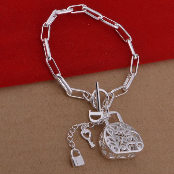 Bracciale a catena in argento da donna con ciondoli con chiusura a chiave Bracciale in argento 925 per accessori per gioielli di moda per feste regalo