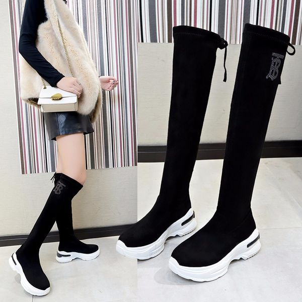 

fashion winter women shoes woman boots knee high boot 2019 winter new rhinestone decoration wild plus velvet thick snow boot, Black