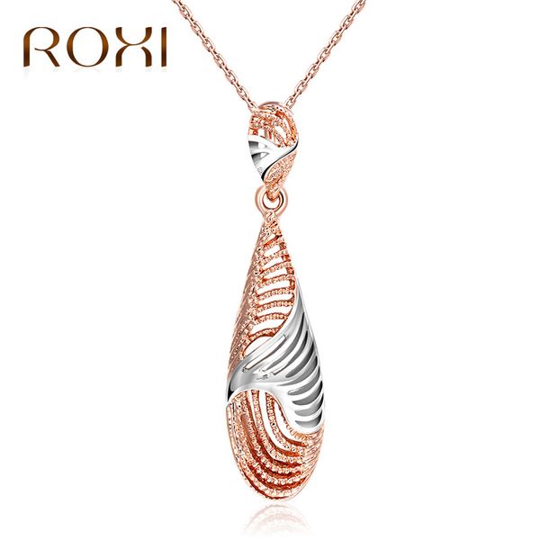 

roxi romad brand rose gold/ silver color hollow water drop pendant necklace for women fashion statement jewelry bijoux gift
