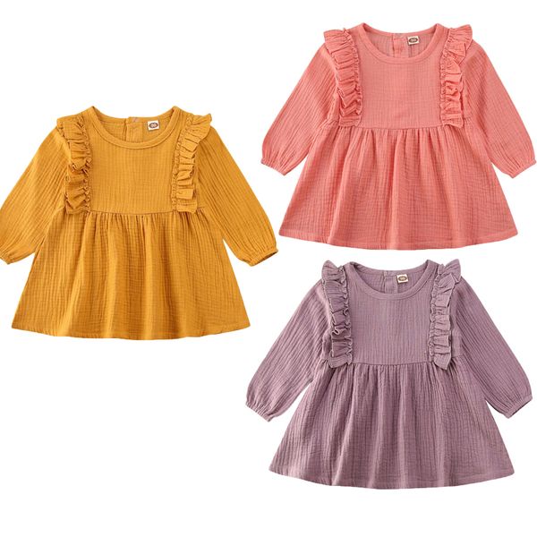 

Cute Toddler Kids Baby Girl Ruffle Dress Princess Party Gown Dresses Clothes Solid Color Long Sleeve Dress Kids Girls Dresses