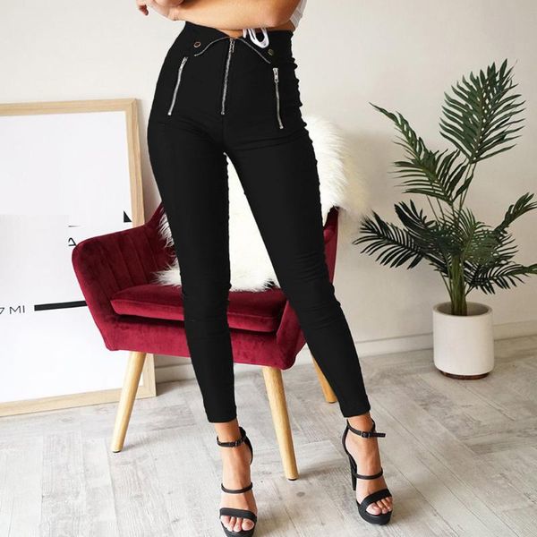 

skinny gothic harajuku black pants women zipper fold streetwear pencil pant casual fashion high waist trousers summer 2020, Black;white