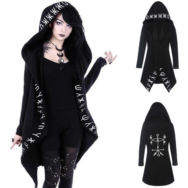 

ostrich women autumn fashion coat long sleeve hooded punk gothic casual magic witch wizard cosplay sweatshirt long jacket, Tan;black