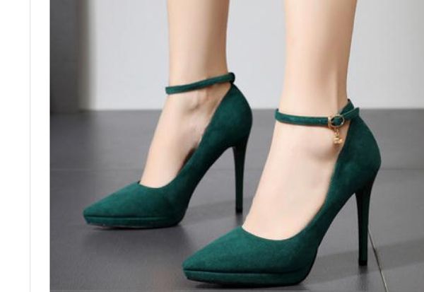 

2020 women's shoes in spring and autumn with new style high heel fine heel pointed end suede@4112, Black