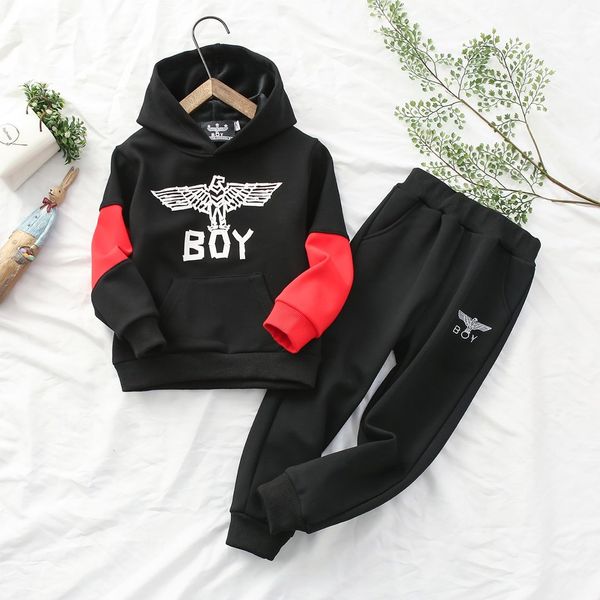 

boys girls hoodie clothing suits fashion kids letter print spliced hoodies contrast color tracksuits boys clothing set for wholesale, White
