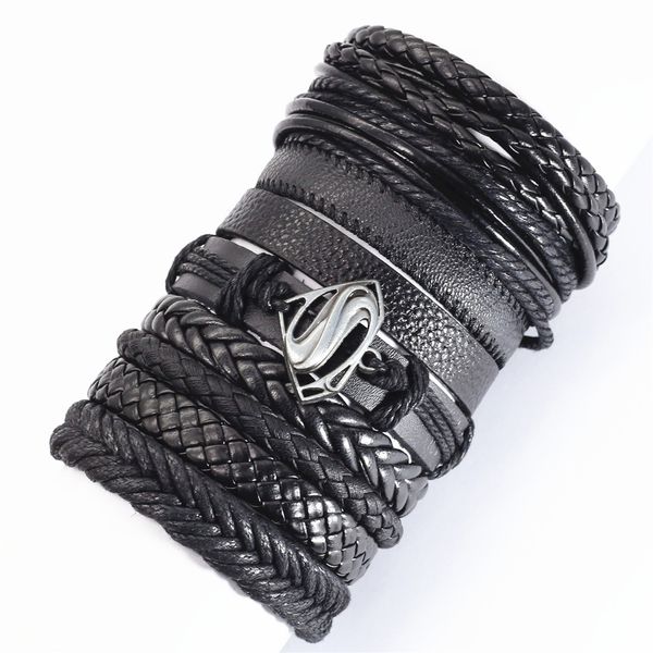 

new yellow brown leather weave bat rudder feather charm men bracelets for women bangles femme homme male jewellery 10 pcs/set, Golden;silver