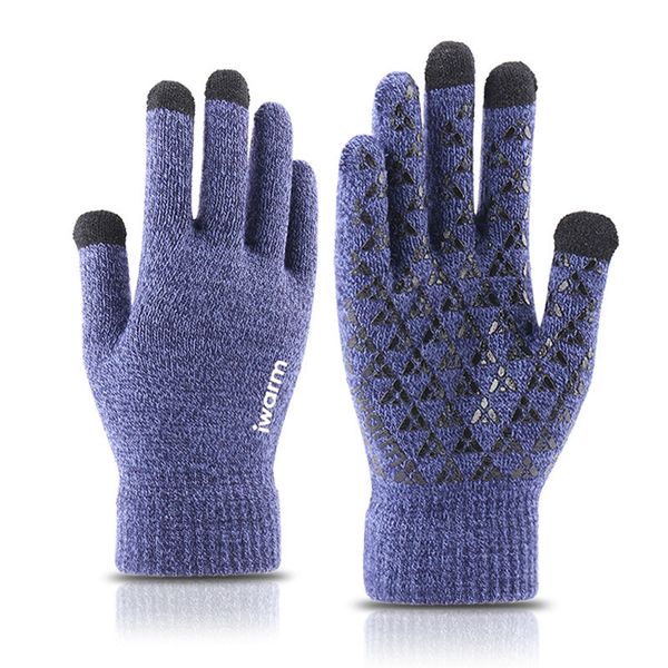 

winter autumn warm men knitted gloves flexible full finger gloves male thicken wool cashmere solid for smart phone tablet, Blue;gray