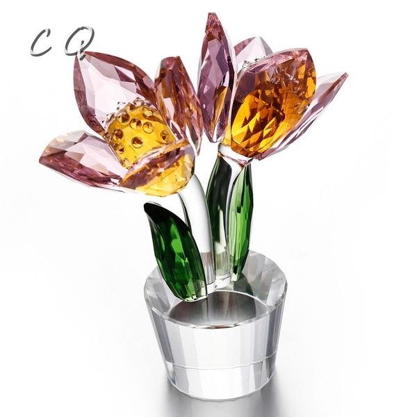 

valentine's day gift k9 crystal glass tulips flower figurines ornament unfading bouquet sculpture wedding gift home office decor