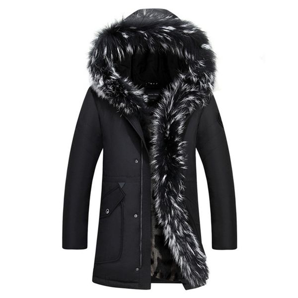 

2019 winter new men's long down jacket hooded thick warm coat white duck down jacket plus size 4xl 5xl, Black