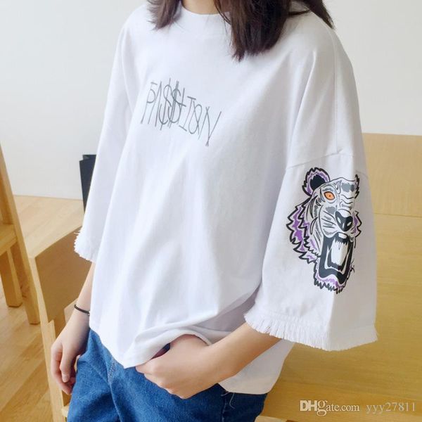 

fashion tiger head printing t-shirt women's korean version of the summer short-sleeved harajuku loose casual women's t-shirt, White