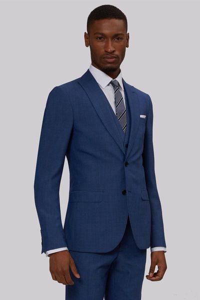 Di Alta Qualità Due Pulsanti Navy Blue Wedding Smoking Dello Sposo Picco Risvolto Groomsmen Uomini Prom Abiti Formali Sposo (Jacket + Pants + Vest + Tie) W108