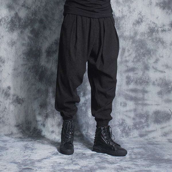 

new 2019 men's clothing casual loose harem pants pants feet all-match trend singer costumes, Black