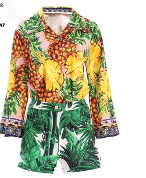 

летние каникулы boho шорты костюм дизайнерские женские наборы ананас цветочный принт топ и шорты 2 две части набор, White