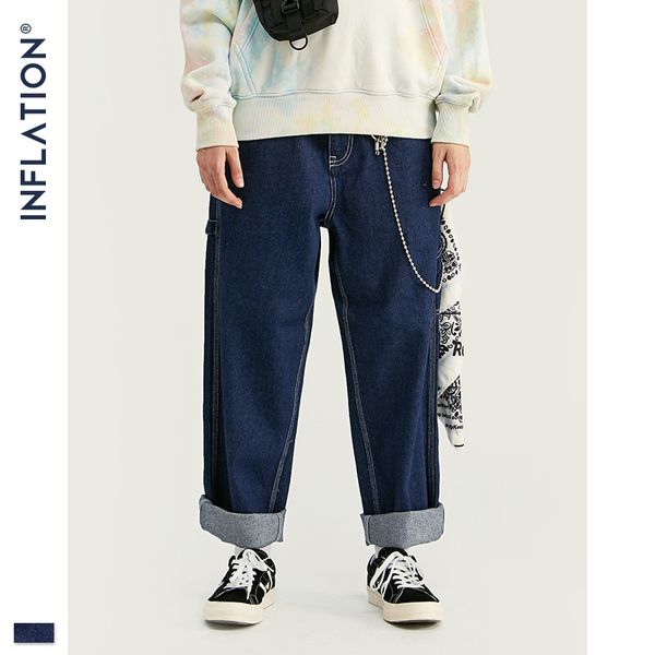 

wear 2020 spring new personality simple solid color collection bright line men s classic loose straight jeans trend, Blue