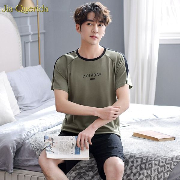 

мужская мода пижама с коротким рукавом трусы armygreen plain стильный homewear 100% хлопок пижамы плюс размер пижамы хлопок set, Black;brown