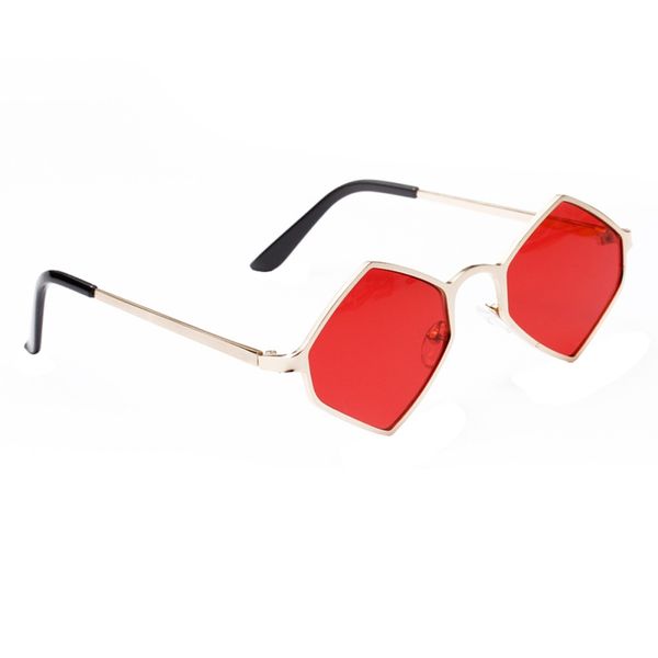 

fashion diamond sunglasses women vintage hexagon metal frame sun glasses for female red yellow lens shade uv400, White;black