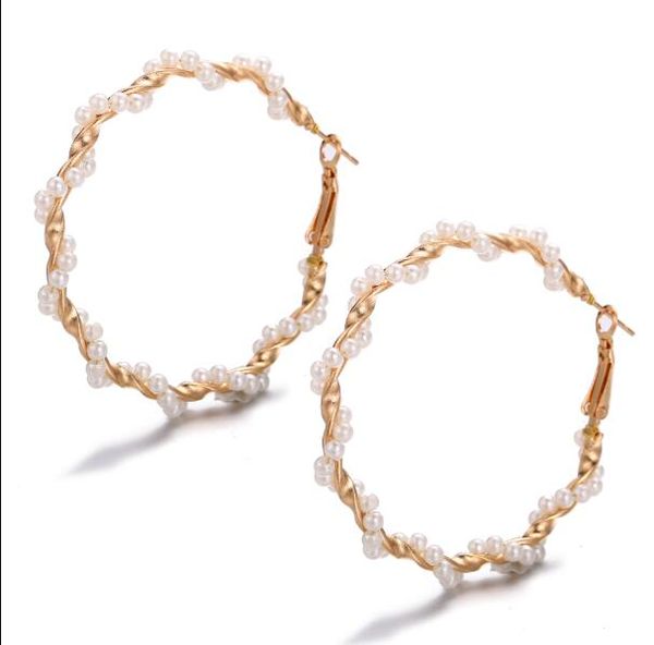 

fashion- women earring pearl charm alloy twist handmade earrings for women party birthday new year christmas gift, Golden