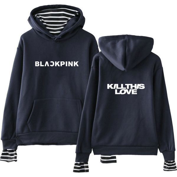 

vagrovsy fake two piece hoodies kpop blackpink killthislove fashion kpop sweatshirt women men blackpink idol pullovers, Black